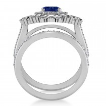 Blue Sapphire & Diamond Ballerina Engagement Ring 14k White Gold (2.74 ctw)
