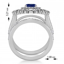 Blue Sapphire & Diamond Ballerina Engagement Ring 14k White Gold (2.74 ctw)