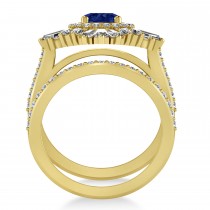 Blue Sapphire & Diamond Ballerina Engagement Ring 14k Yellow Gold (2.74 ctw)
