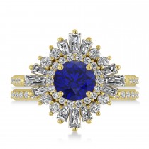 Blue Sapphire & Diamond Ballerina Engagement Ring 14k Yellow Gold (2.74 ctw)