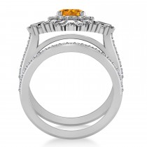 Citrine & Diamond Ballerina Engagement Ring 18k White Gold (2.74 ctw)