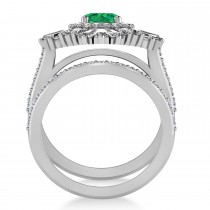 Emerald & Diamond Ballerina Engagement Ring 18k White Gold (2.74 ctw)