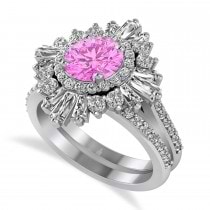 Pink Sapphire & Diamond Ballerina Engagement Ring 18k White Gold (2.74 ctw)