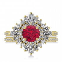 Ruby & Diamond Ballerina Engagement Ring 18k Yellow Gold (2.74 ctw)