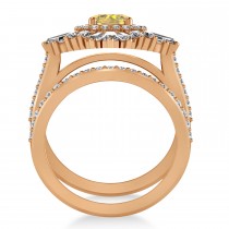 Yellow Diamond & Diamond Ballerina Engagement Ring 18k Rose Gold (2.74 ctw)