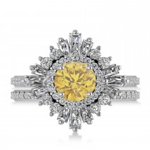 Yellow Diamond & Diamond Ballerina Engagement Ring 18k White Gold (2.74 ctw)