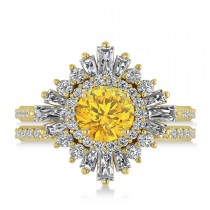 Yellow Sapphire & Diamond Ballerina Engagement Ring 14k Yellow Gold (2.74 ctw)