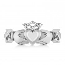 Solid Claddagh and Celtic Ring 14k White Gold