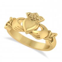 Solid Claddagh and Celtic Ring 14k Yellow Gold