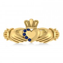 Blue Sapphire Claddagh Ladies Ring 14k Yellow Gold (0.05ct)