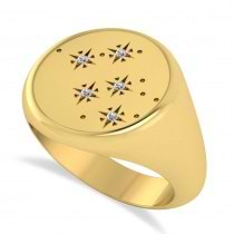 Men's Diamond Constellation Signet Ring 14k Yellow Gold (0.03 ctw)