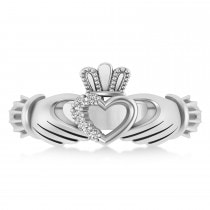 Diamond Claddagh Ladies Ring with Hollow Heart 14k White Gold (0.05ct)