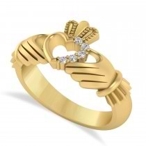 Diamond Claddagh Ladies Ring with Hollow Heart 14k Yellow Gold (0.05ct)