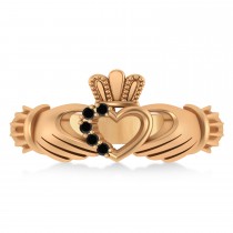 Black Diamond Claddagh Ladies Ring with Hollow Heart 14k Rose Gold (0.05ct)