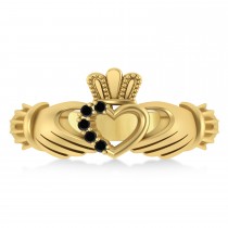 Black Diamond Claddagh Ladies Ring with Hollow Heart 14k Yellow Gold (0.05ct)