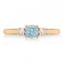 Round Aquamarine & Diamond Three-Stone Engagement Ring 14k Rose Gold (0.60ct)
