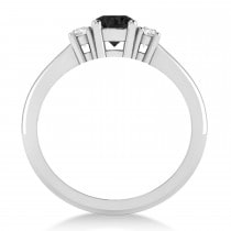 Round Black & White Diamond Three-Stone Engagement Ring 14k White Gold (0.60ct)