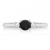 Round Black & White Diamond Three-Stone Engagement Ring 14k White Gold (0.60ct)