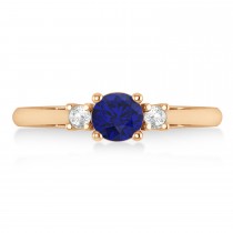 Round Blue Sapphire & Diamond Three-Stone Engagement Ring 14k Rose Gold (0.60ct)