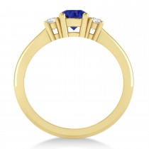Round Blue Sapphire & Diamond Three-Stone Engagement Ring 14k Yellow Gold (0.60ct)
