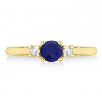 Round Blue Sapphire & Diamond Three-Stone Engagement Ring 14k Yellow Gold (0.60ct)