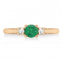 Round Emerald & Diamond Three-Stone Engagement Ring 14k Rose Gold (0.60ct)