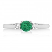 Round Emerald & Diamond Three-Stone Engagement Ring 14k White Gold (0.60ct)