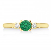 Round Emerald & Diamond Three-Stone Engagement Ring 14k Yellow Gold (0.60ct)