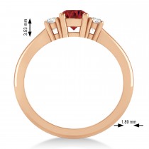 Round Ruby & Diamond Three-Stone Engagement Ring 14k Rose Gold (0.60ct)
