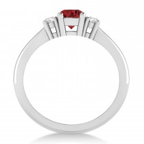Round Ruby & Diamond Three-Stone Engagement Ring 14k White Gold (0.60ct)