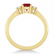 Round Ruby & Diamond Three-Stone Engagement Ring 14k Yellow Gold (0.60ct)