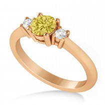 Round Yellow & White Diamond Three-Stone Engagement Ring 14k Rose Gold (0.60ct)