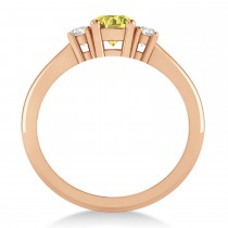 Round Yellow & White Diamond Three-Stone Engagement Ring 14k Rose Gold (0.60ct)