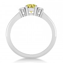 Round Yellow & White Diamond Three-Stone Engagement Ring 14k White Gold (0.60ct)