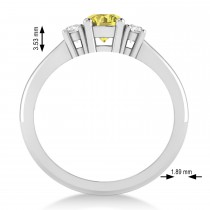 Round Yellow & White Diamond Three-Stone Engagement Ring 14k White Gold (0.60ct)