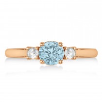 Round Aquamarine & Diamond Three-Stone Engagement Ring 14k Rose Gold (0.89ct)