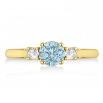 Round Aquamarine & Diamond Three-Stone Engagement Ring 14k Yellow Gold (0.89ct)