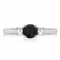 Round Black & White Diamond Three-Stone Engagement Ring 14k White Gold (0.89ct)