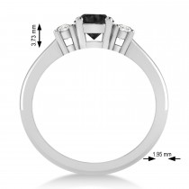 Round Black & White Diamond Three-Stone Engagement Ring 14k White Gold (0.89ct)
