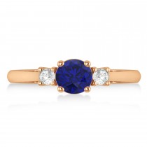 Round Blue Sapphire & Diamond Three-Stone Engagement Ring 14k Rose Gold (0.89ct)
