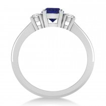 Round Blue Sapphire & Diamond Three-Stone Engagement Ring 14k White Gold (0.89ct)