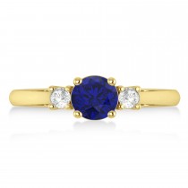 Round Blue Sapphire & Diamond Three-Stone Engagement Ring 14k Yellow Gold (0.89ct)