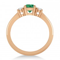 Round Emerald & Diamond Three-Stone Engagement Ring 14k Rose Gold (0.89ct)