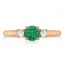 Round Emerald & Diamond Three-Stone Engagement Ring 14k Rose Gold (0.89ct)