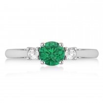 Round Emerald & Diamond Three-Stone Engagement Ring 14k White Gold (0.89ct)