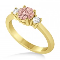 Round Morganite & Diamond Three-Stone Engagement Ring 14k Yellow Gold (0.89ct)