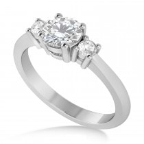 Round Moissanite & Diamond Three-Stone Engagement Ring 14k White Gold (0.89ct)