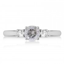 Round Salt & Pepper & White Diamond Three-Stone Engagement Ring 14k White Gold (0.89ct)