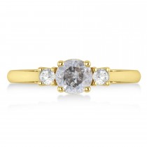 Round Salt & Pepper & White Diamond Three-Stone Engagement Ring 14k Yellow Gold (0.89ct)