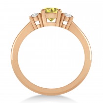 Round Yellow & White Diamond Three-Stone Engagement Ring 14k Rose Gold (0.89ct)